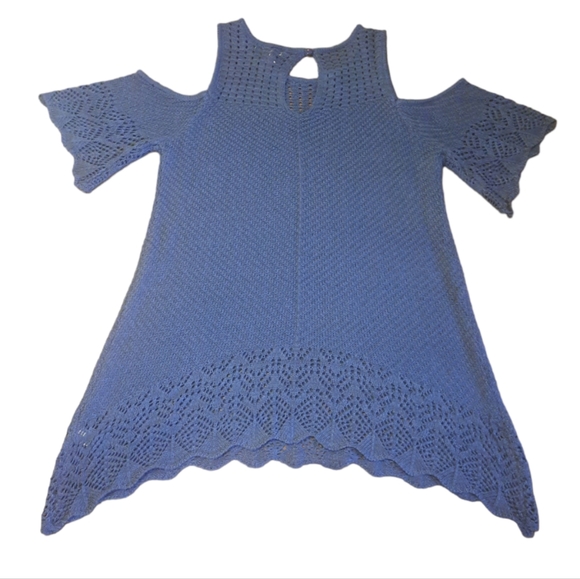 LC Lauren Conrad crocheted cold-shoulder blue sweater size medium - Picture 12 of 12